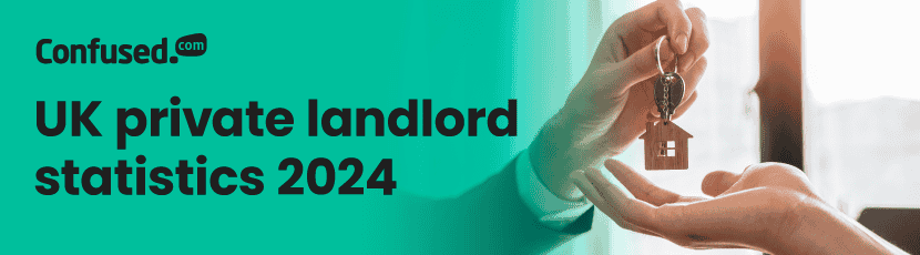 Banner with text Confused.com - UK private landlord statistics 2024. It shows someone handing over house keys to a new tenant.